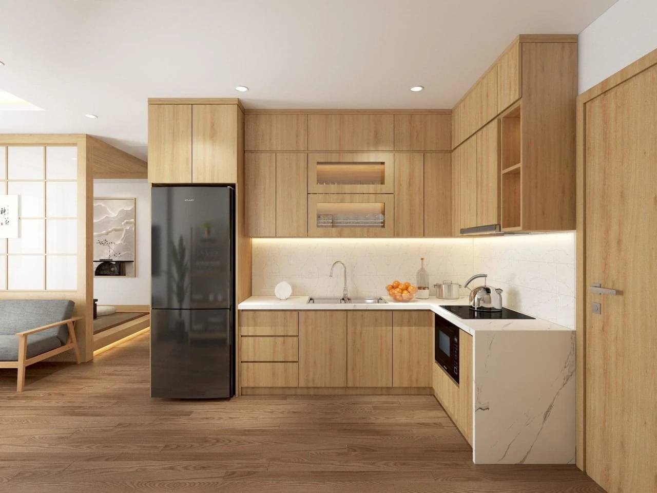 Mẫu tủ bếp gỗ MDF phủ Melamine