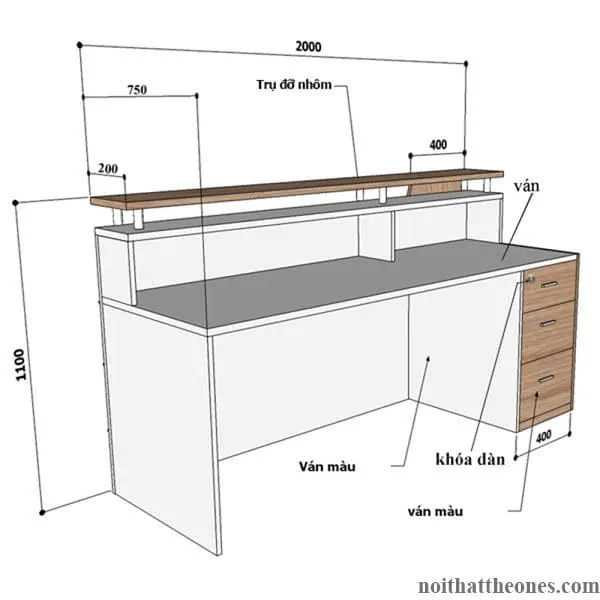 Kích thước quầy lễ tân văn phòng trang nhã