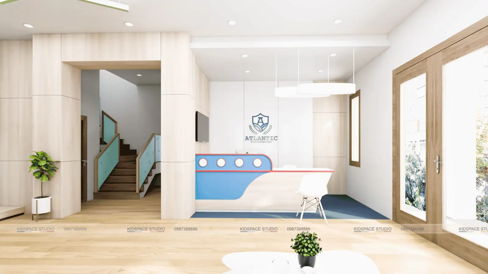 Thiết kế khu vực lễ tân trường mầm non hiện đại